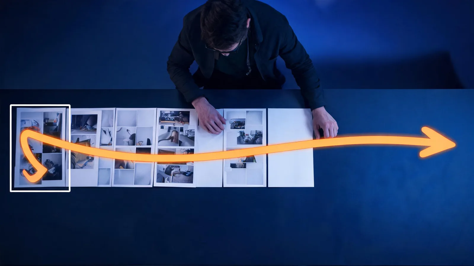 An overhead storyboard uses a protected crop area and a single motion path before an image-to-video render