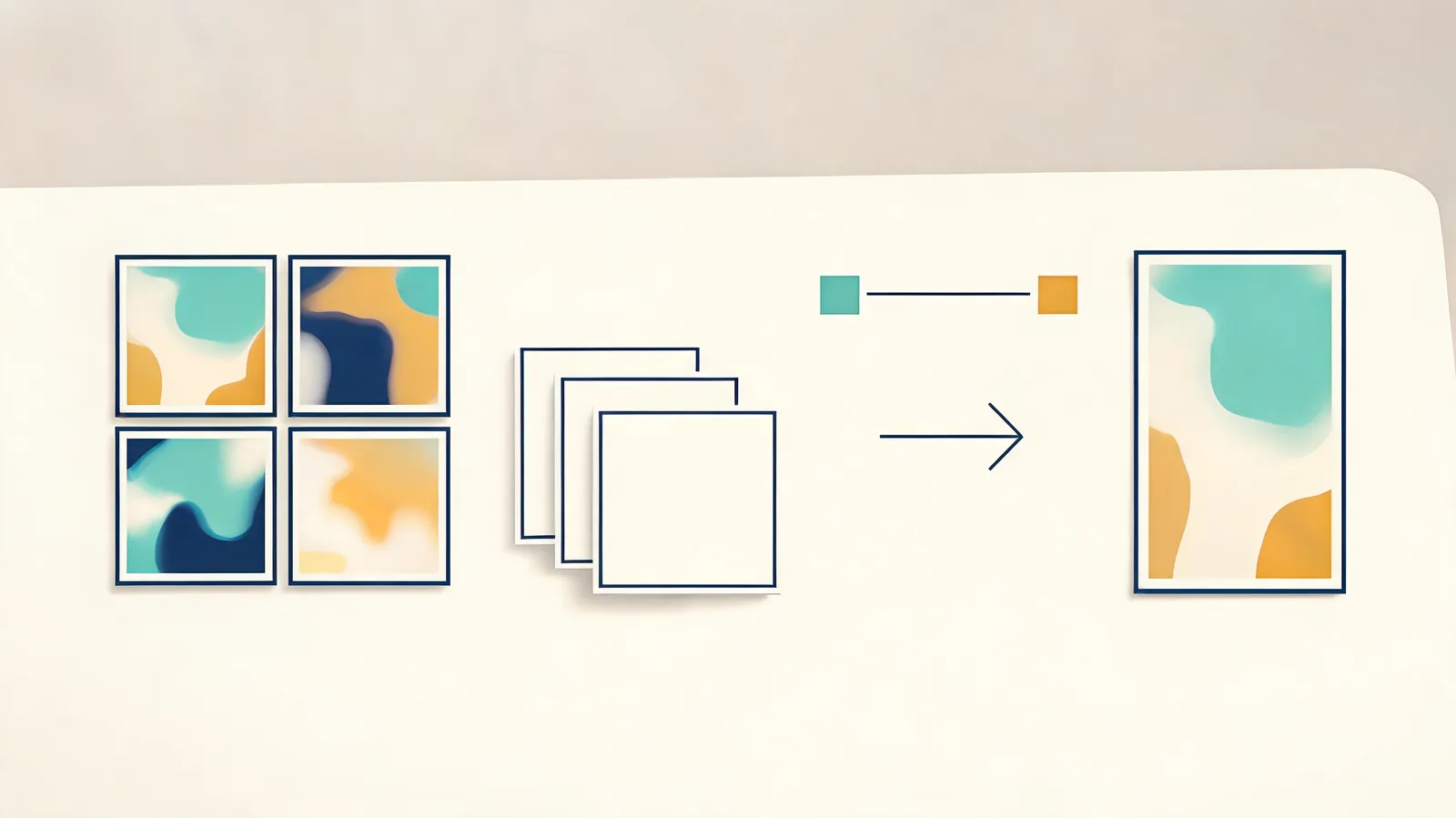 Abstract post-test review board with frame cards, observation sheets, and a next-test path