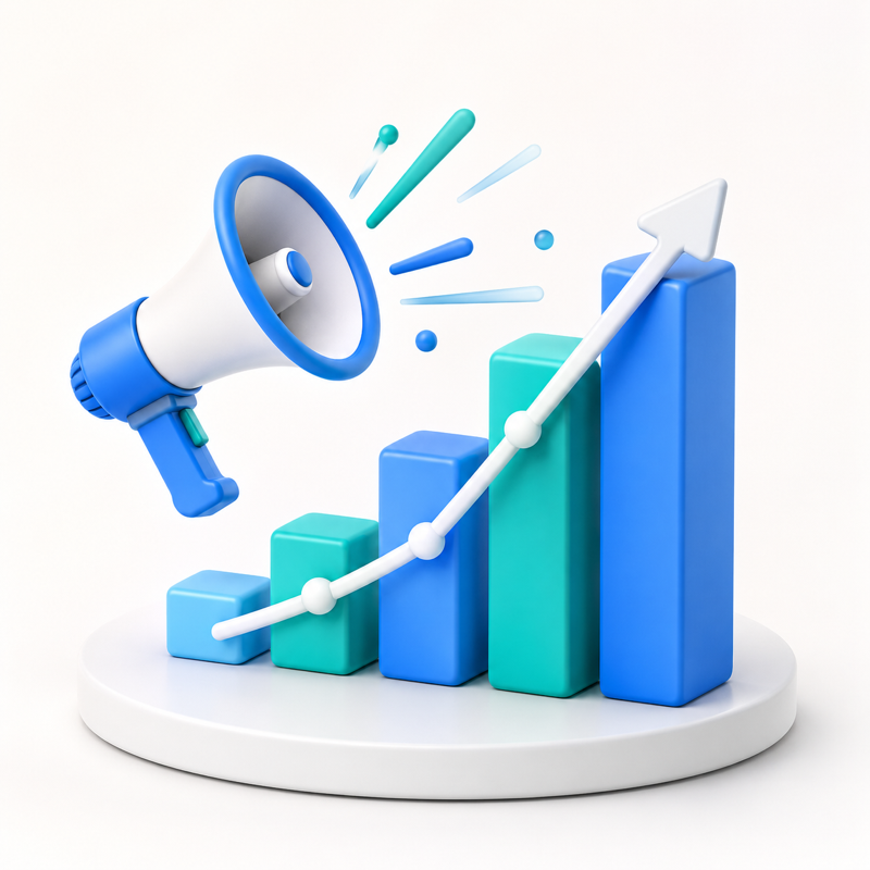 Rising chart and megaphone concept illustration for marketing teams